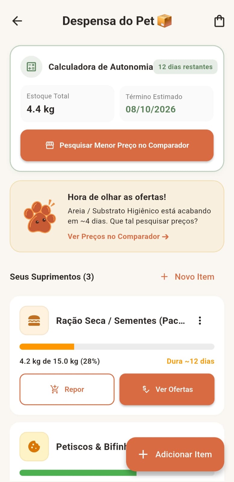 Histórico em tempo real